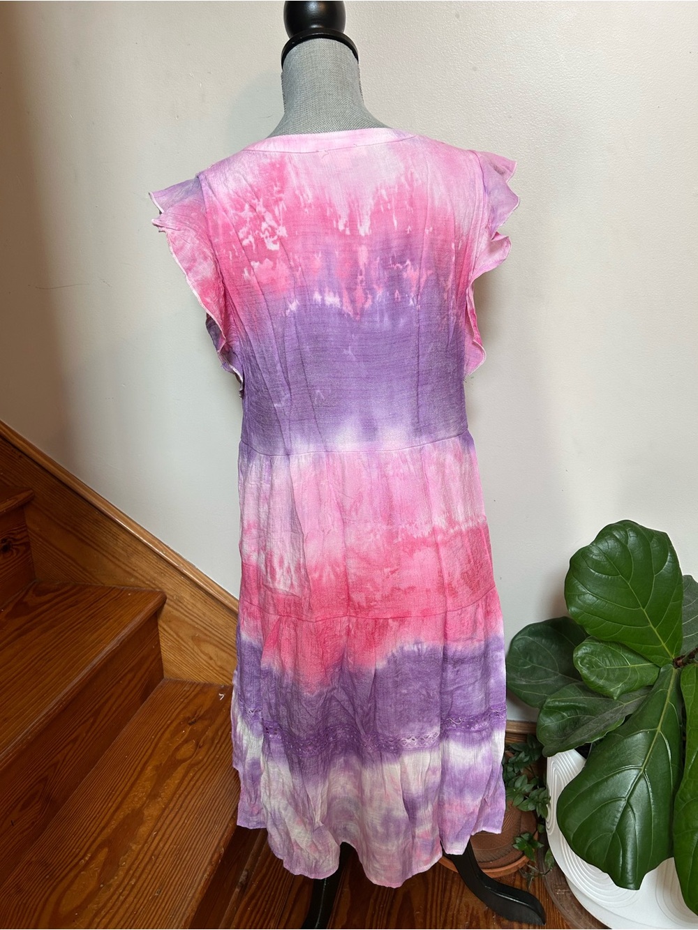 Pink & Purple Tie-Dye Boho Midi Dress - Picture 3 of 5